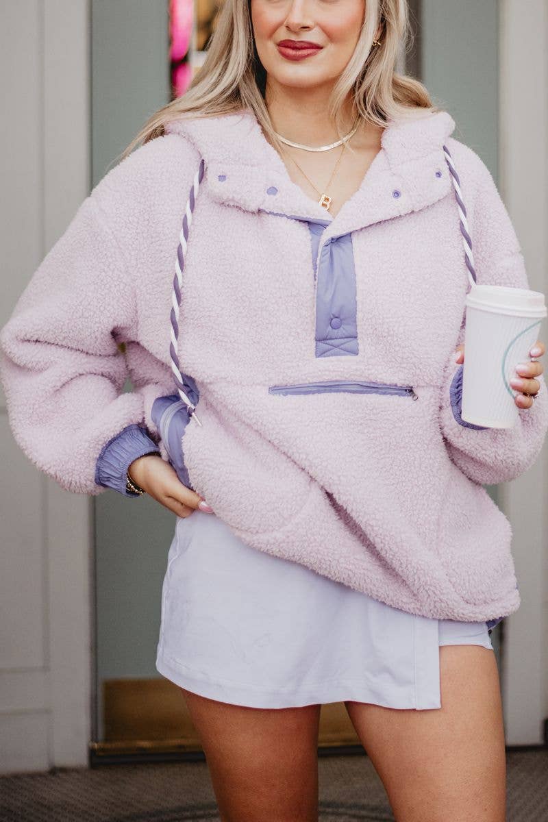 Light Purple Two-Toned Sherpa Fleece Pullover: Light Purple