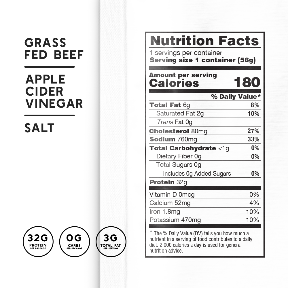 2oz Grass Fed Biltong Naked Tender Sliced Jerky