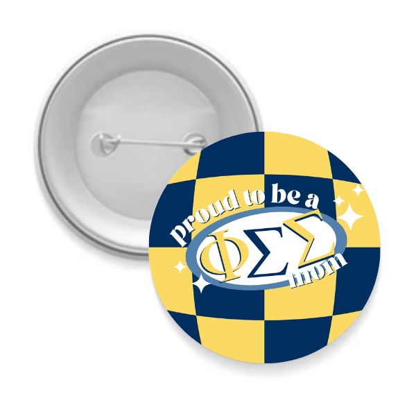 Sorority Mom Button - Proud to Be Checkered: 3" Round / Alpha Omicron Pi