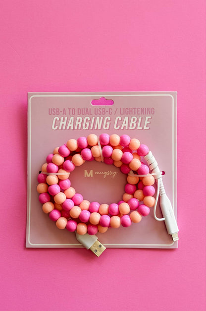 Dual Lightening Charging Cable Phone Chargers, USB: Pink