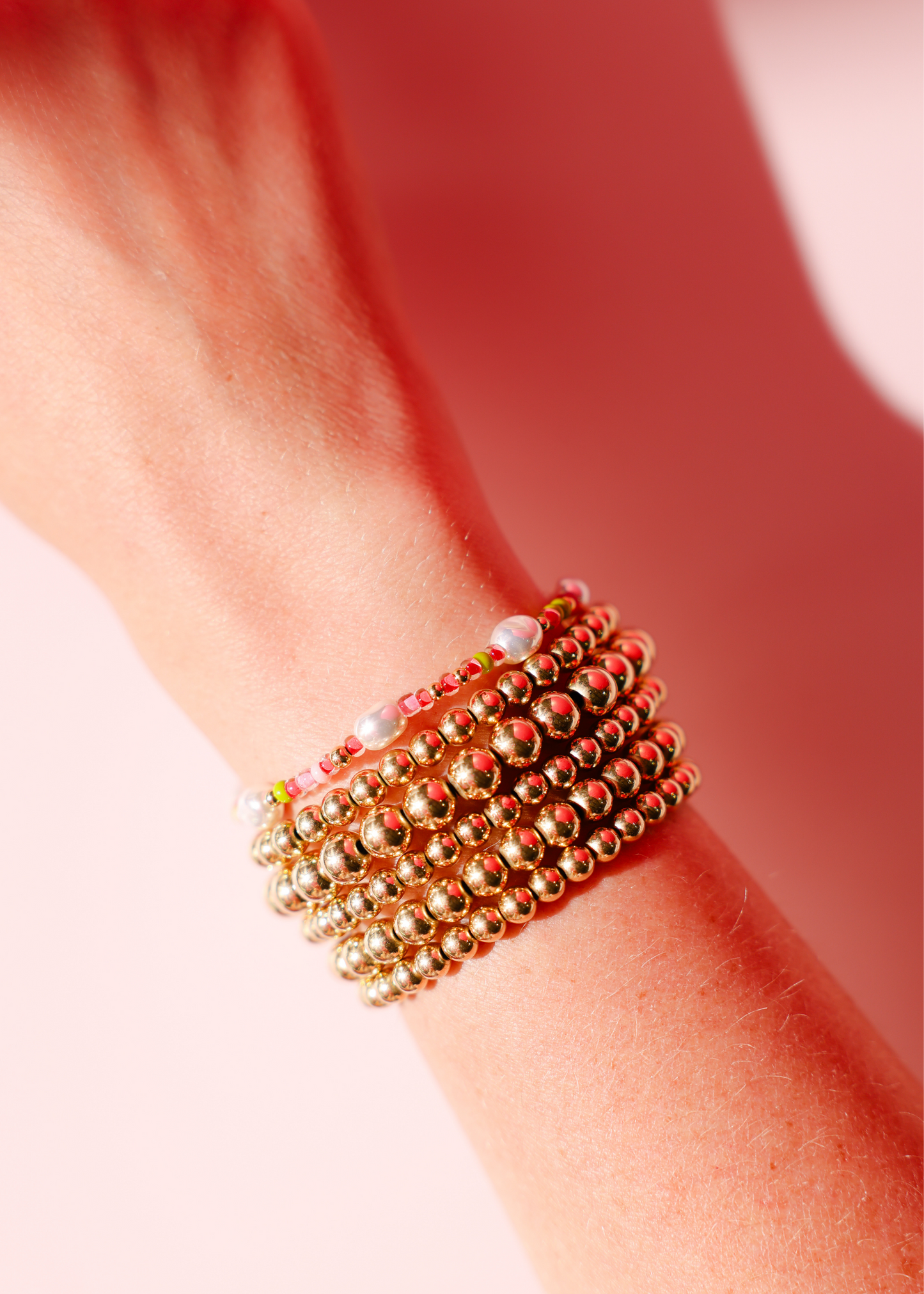 Watermelon Sprinkle Pearl Bracelet: Standard 6.75 inch