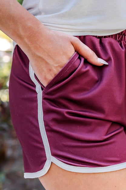 True Maroon Drawstring Everyday Shorts: Maroon