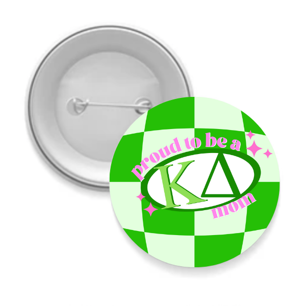 Sorority Mom Button - Proud to Be Checkered: 3" Round / Delta Zeta