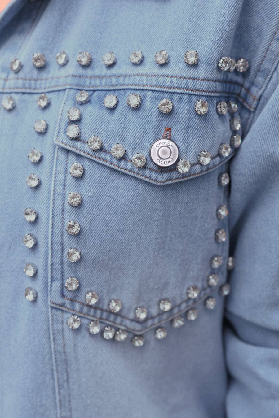 Stella Rhinestone Denim Jacket: Light Denim