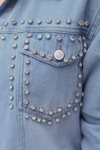 Stella Rhinestone Denim Jacket: Light Denim