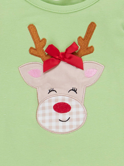 Reindeer Smile Embroidered Ruffle Outfit: M(3yrs)