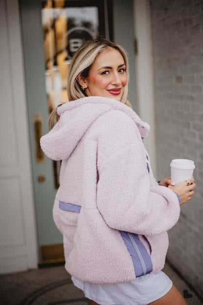 Light Purple Two-Toned Sherpa Fleece Pullover: Light Purple