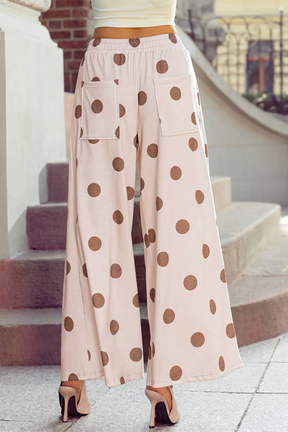 High Waist Wide Leg Polka Dot Pocket Pants S-4X: Black / S