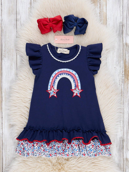 Youth Independence Rainbow Embroidered Ruffle Dress