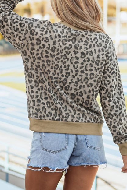 Camouflage / Leopard Print Pullover Mock Neck Sweatshirt: Camouflage / S