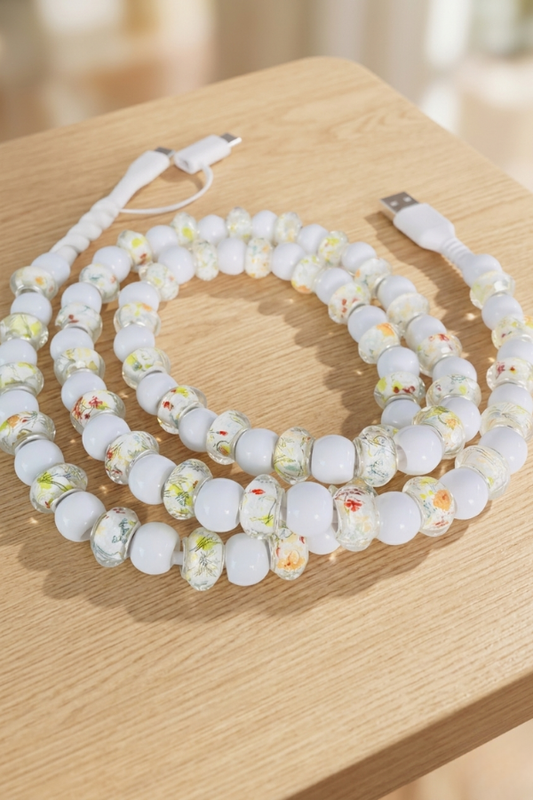 White Floral Beaded Cord Charger