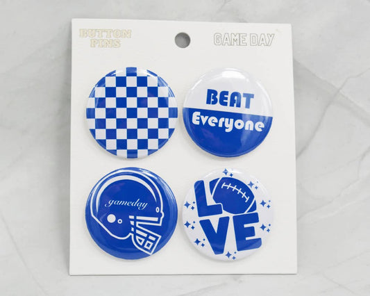 Game Day Pin/Buttons Set — Blue & White