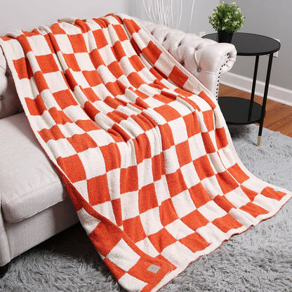 Checkerboard Patterned Throw Blanket: Black / ONE SIZE
