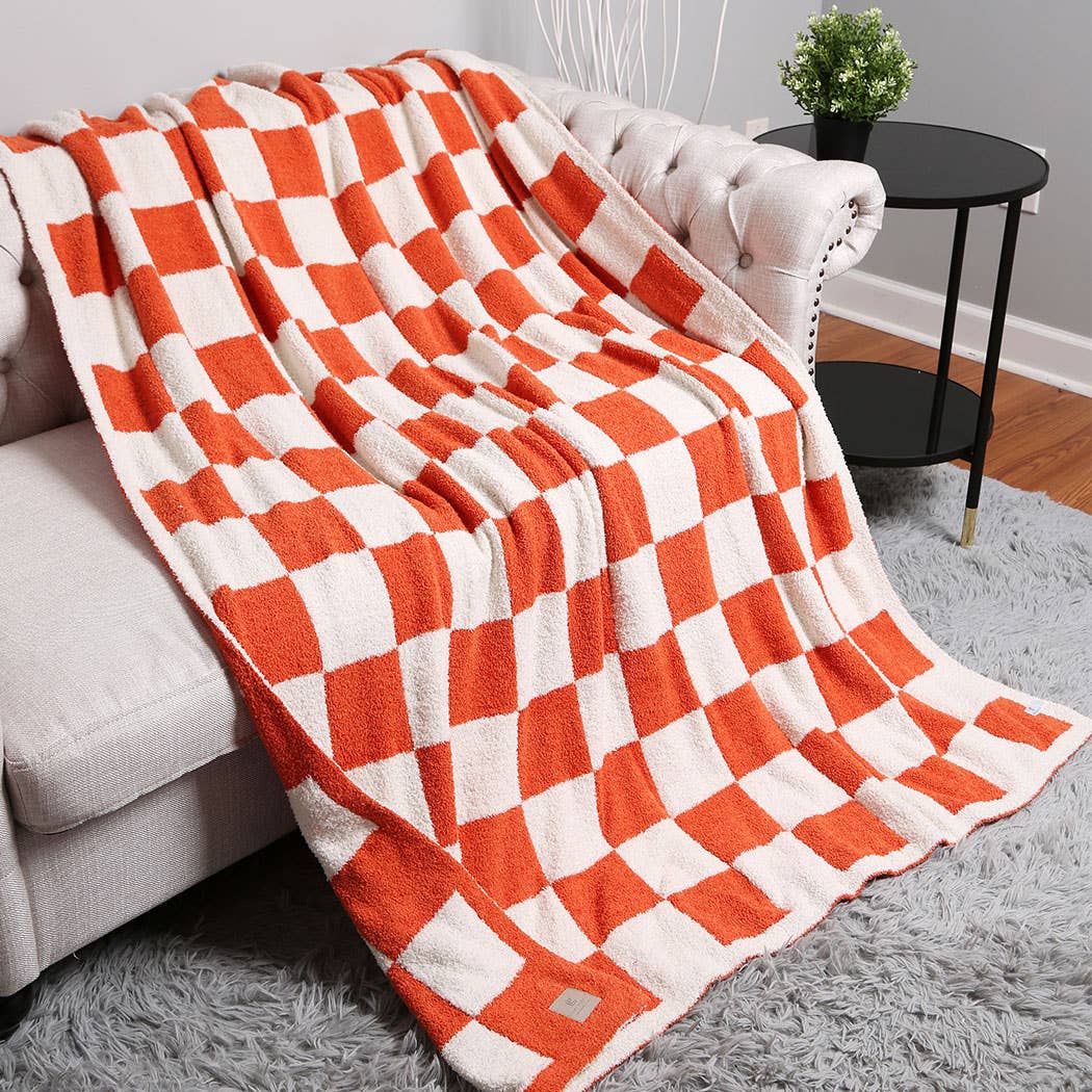 Checkerboard Patterned Throw Blanket: Navy / ONE SIZE