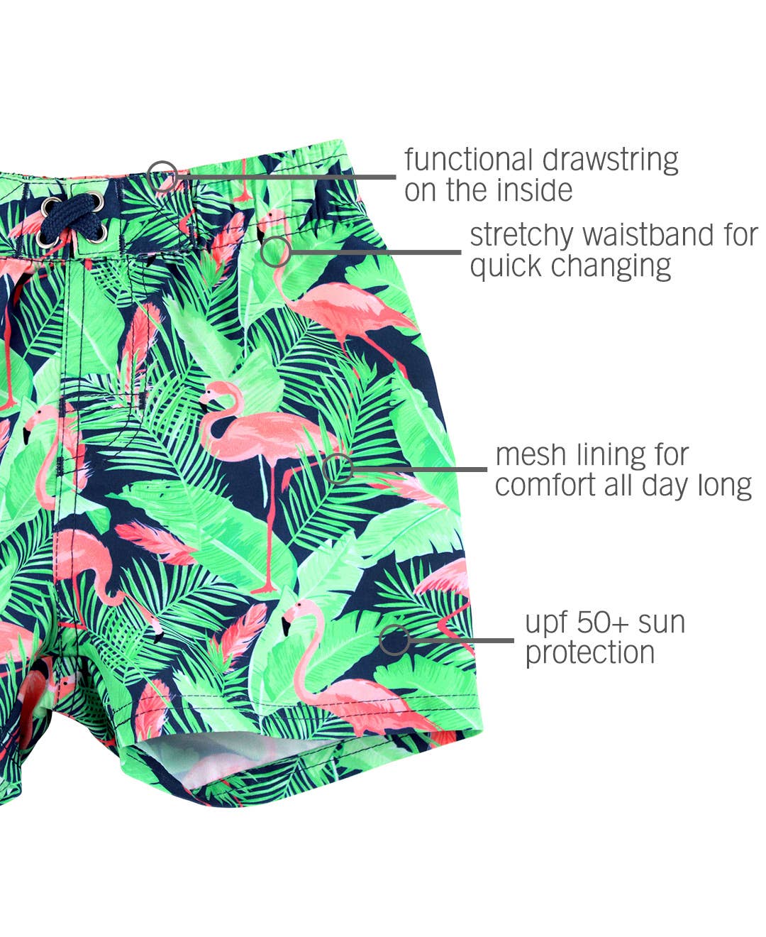 Flamingo Frenzy Swim Trunks: 7 / Multi-Color