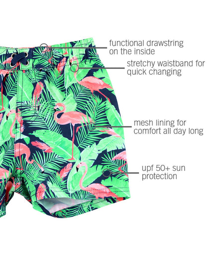 Flamingo Frenzy Swim Trunks: 8 / Multi-Color