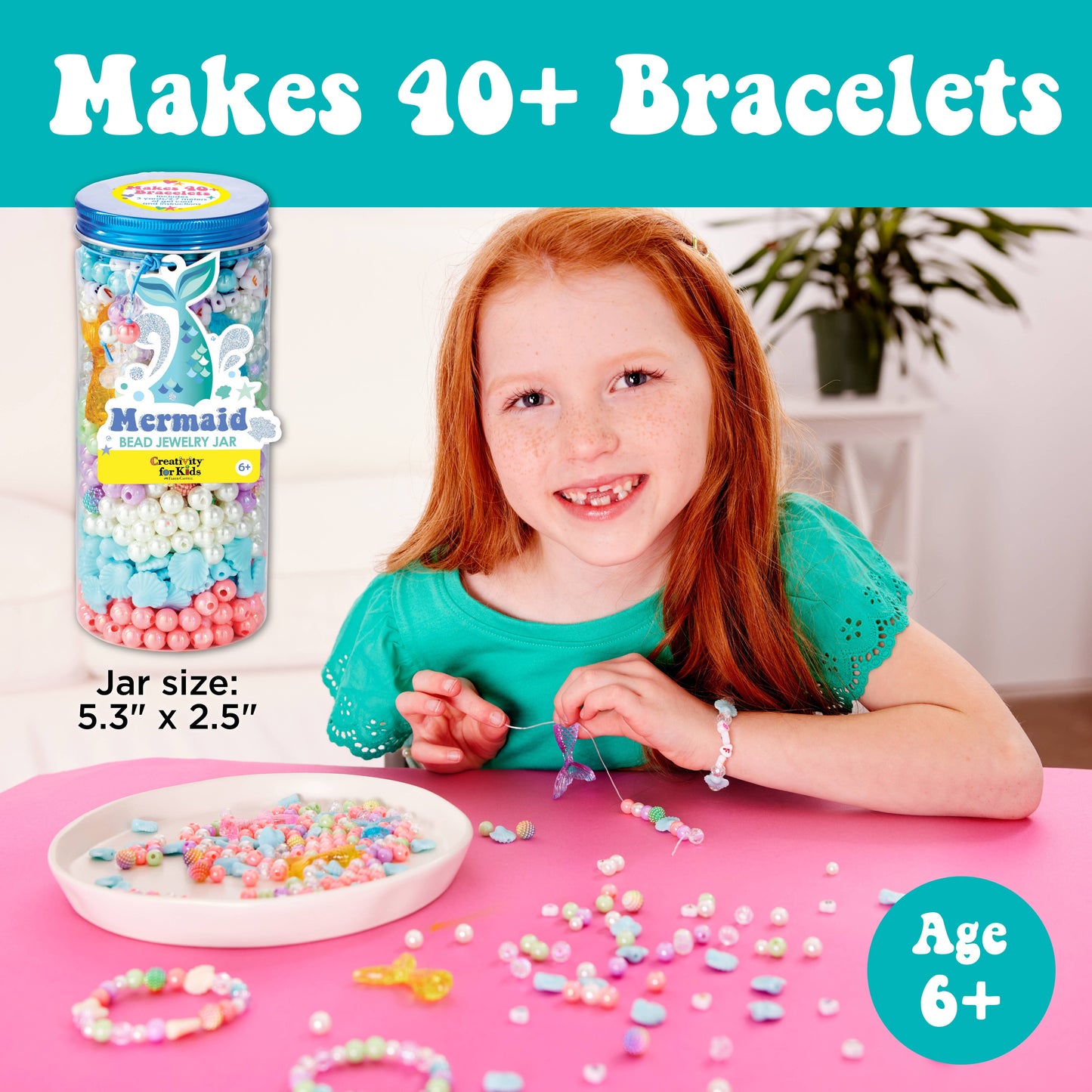 Bead Jewelry Jar Mermaid - DIY Bracelet Craft Kit for Kids