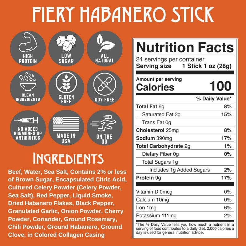 Righteous Felon Fiery Habanero Beef Stick 1oz
