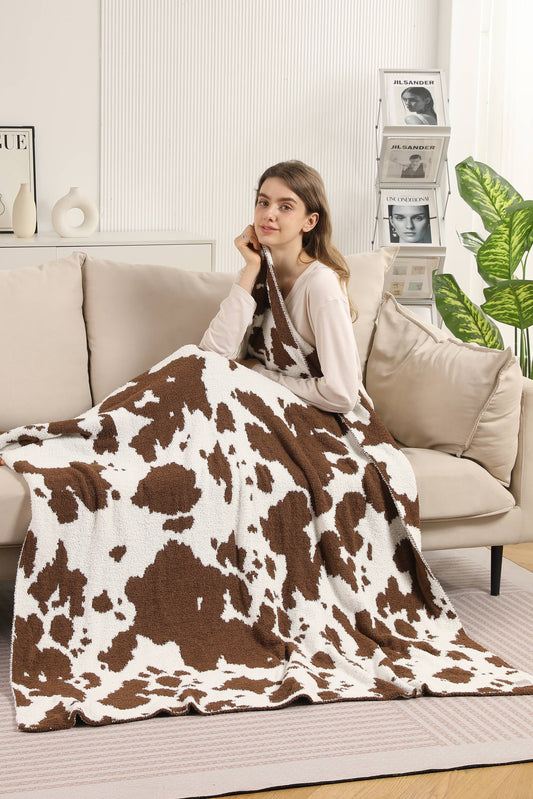 Cow Print Printed Blanket: Coffee
