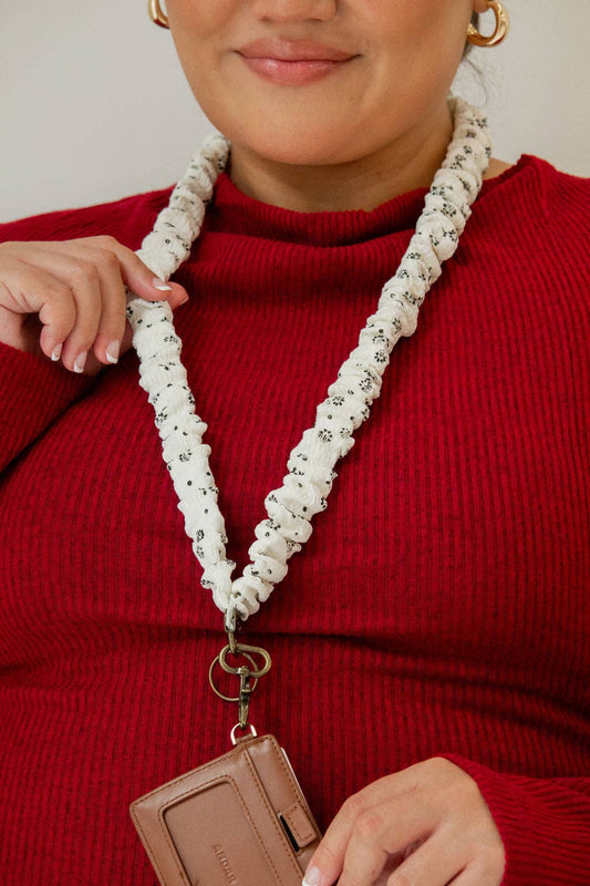 White & Black Flower Lanyard