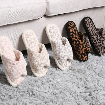 Luxury Soft Crossover Leopard Pattern Slipper: GREY / S/M