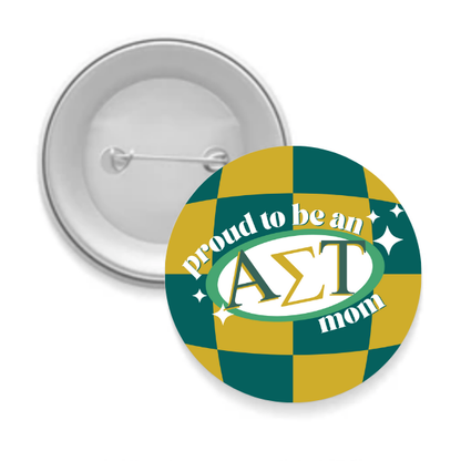 Sorority Mom Button - Proud to Be Checkered: 3" Round / Delta Zeta