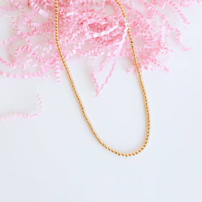 3MM Gold Beaded Necklace: 14 inch / No Clasp