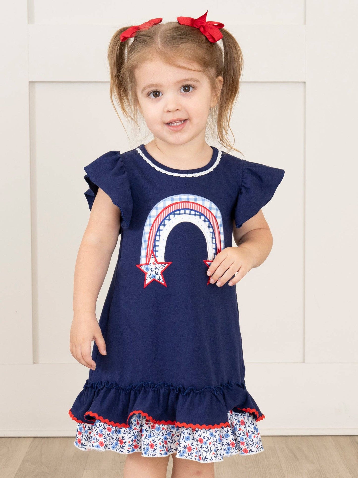 Youth Independence Rainbow Embroidered Ruffle Dress