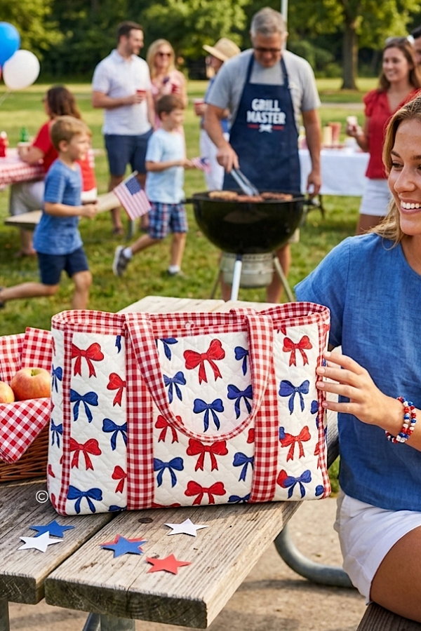 Americana Red and Blue Bow Tote Bag
