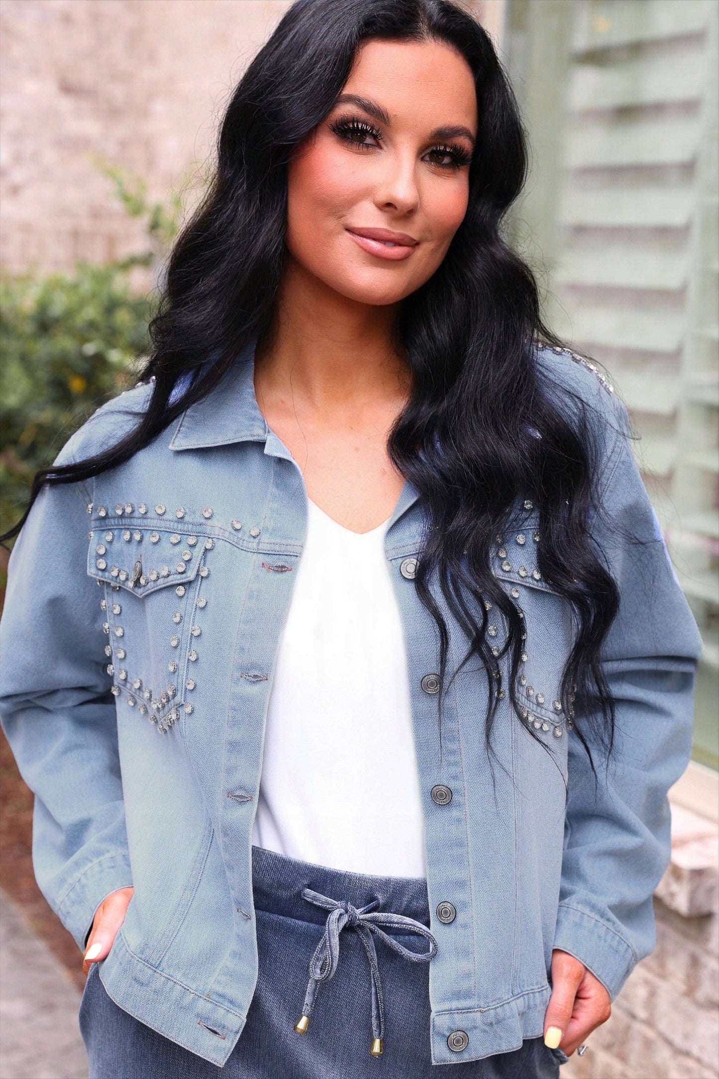 Stella Rhinestone Denim Jacket: Light Denim