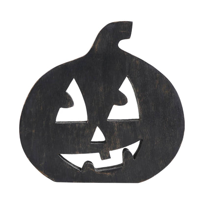 Jack O' Lantern Black Wood Decor 8x8.25x1