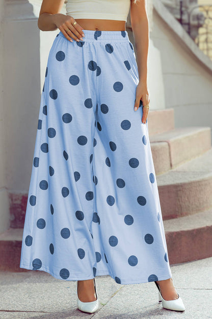High Waist Wide Leg Polka Dot Pocket Pants S-4X: Black / S