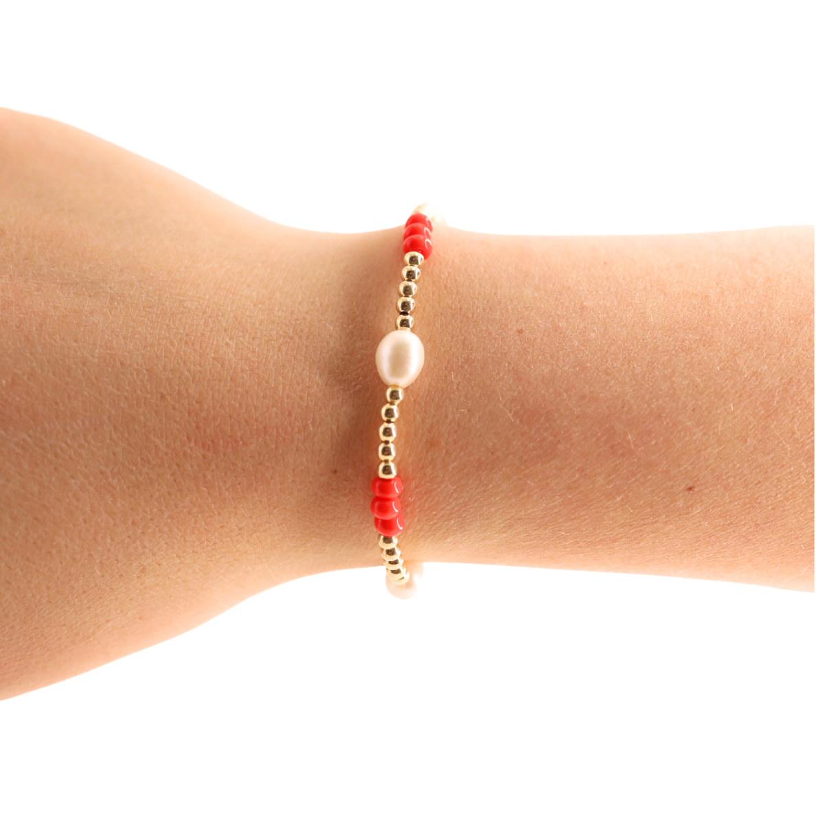 Bright Red Pearl Poppi Bracelet: Standard 6.75 inch