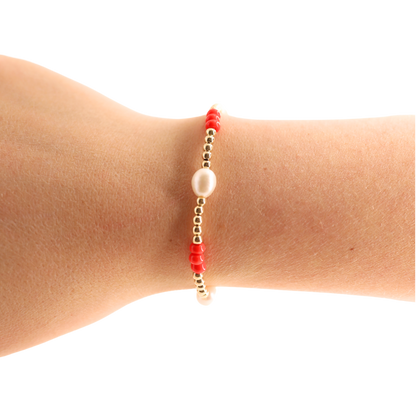 Bright Red Pearl Poppi Bracelet: Standard 6.75 inch