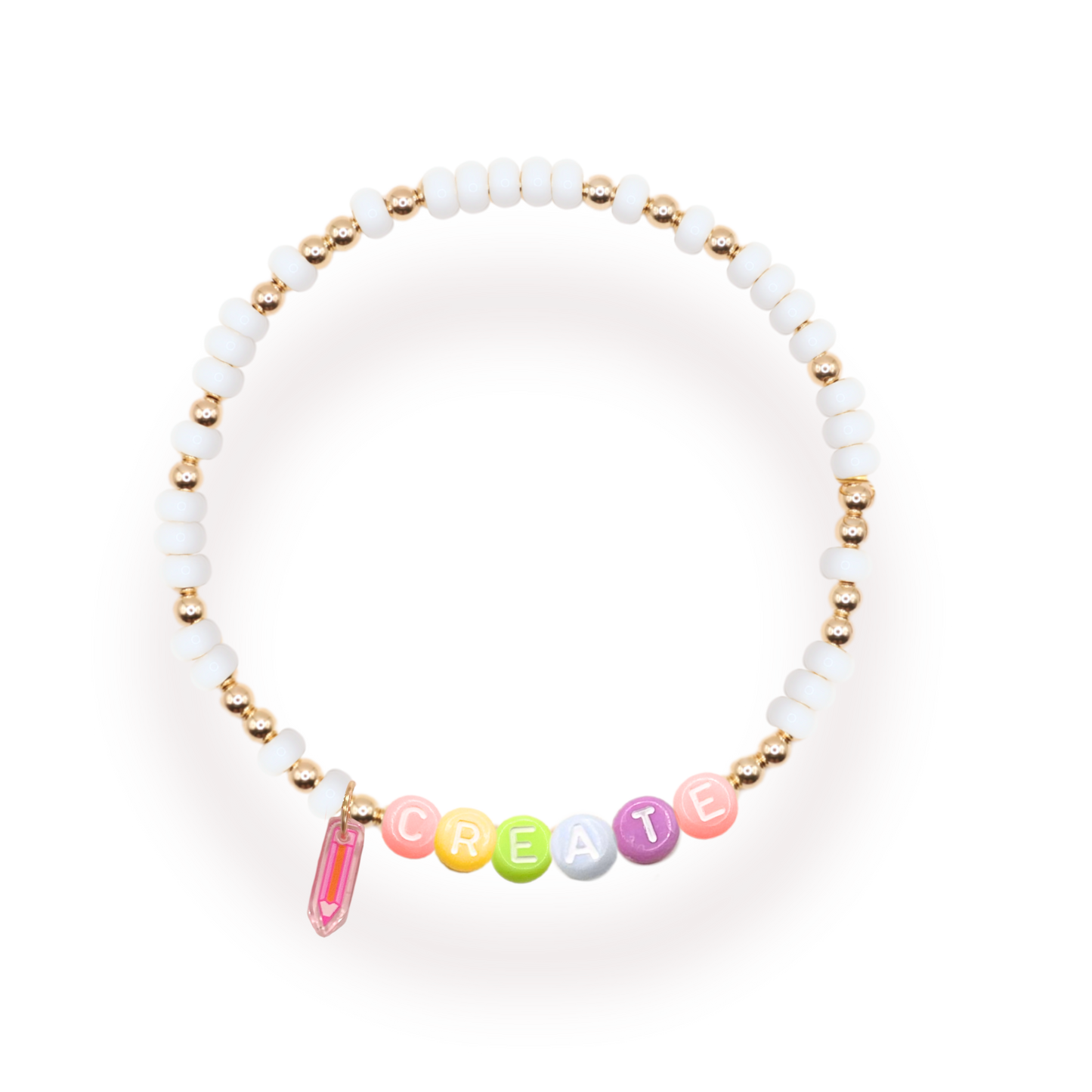 Rainbow Create Pencil Charm Bracelet: Standard 6.75 inch / White Sprinkle