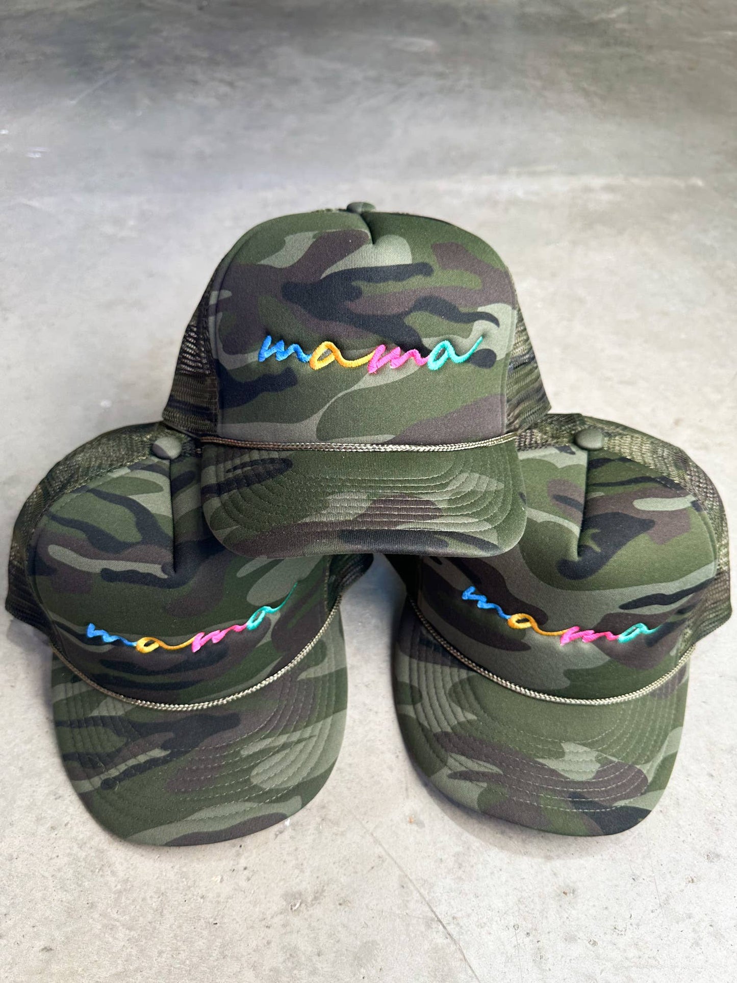 Mama Embroidery Camo Multi Color Thread Foam Cap Hat