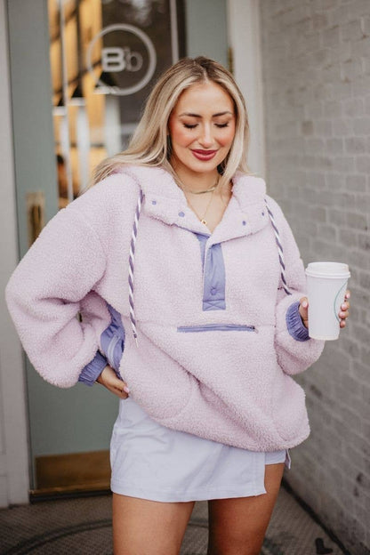 Light Purple Two-Toned Sherpa Fleece Pullover: Light Purple
