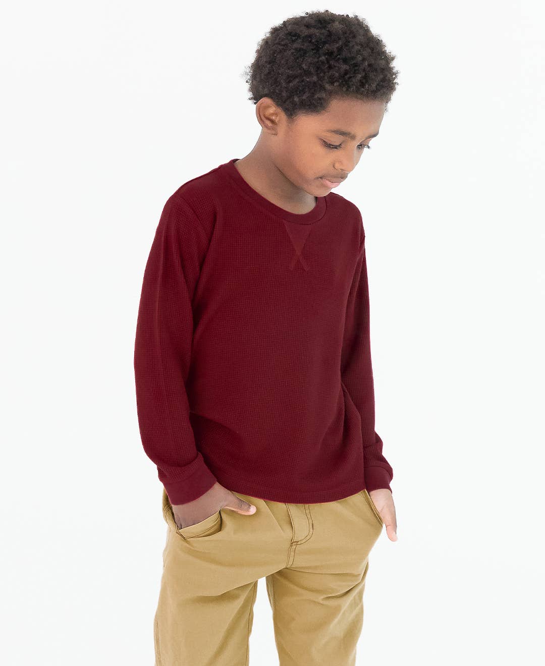 Maroon Waffle Knit Long Sleeve Crew Neck Shirt 4T