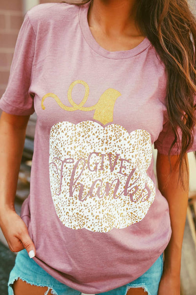 Give Thanks | Glitter | Short Sleeve | Heather Mauve Tee