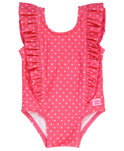 Hot Pink Heart Waterfall One Piece: 3T / Pink