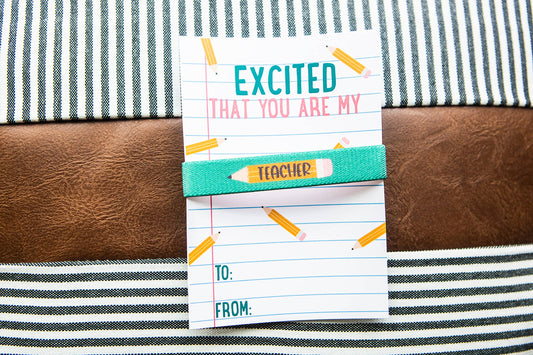 Back to School Teacher Pencil Stretchy Bracelet and Card