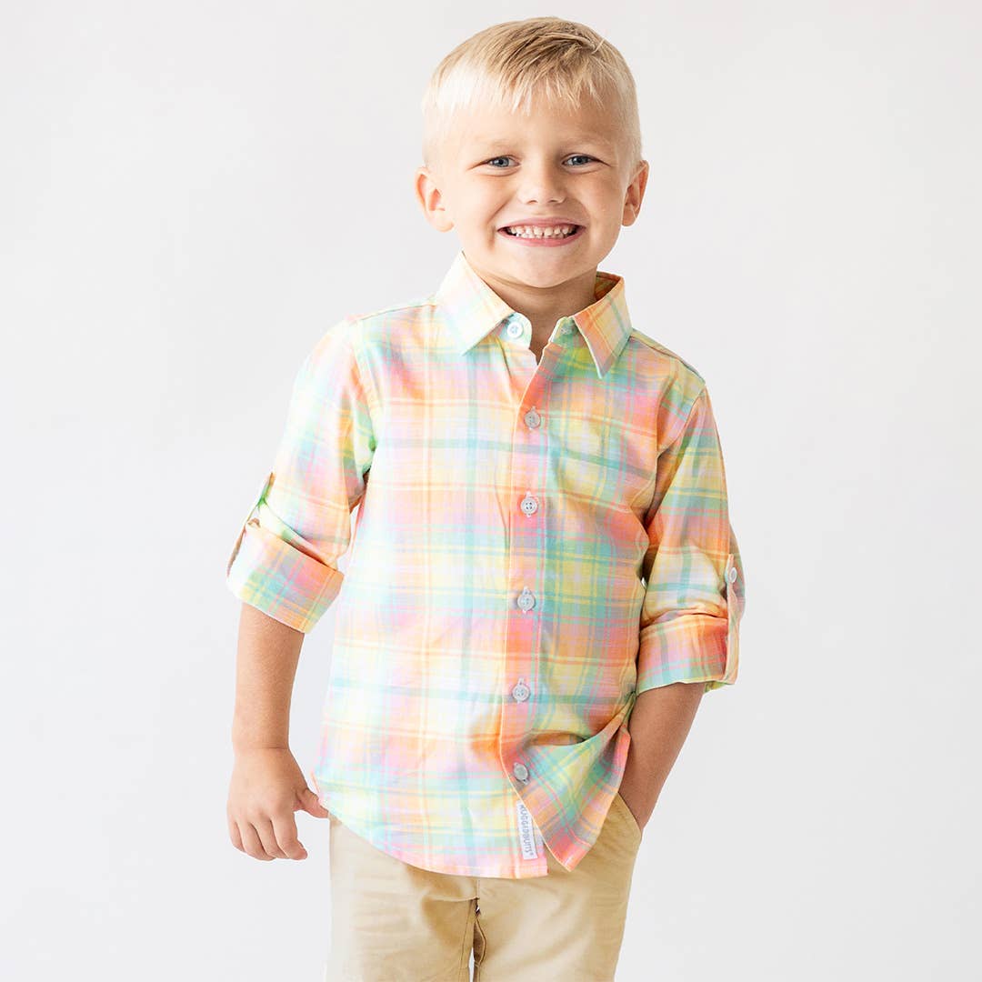 New Rainbow Plaid Long Sleeve Button Down 6