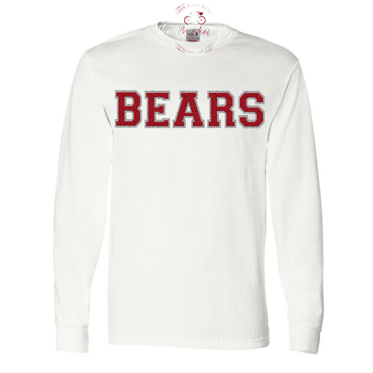 Bears Faux Chenille Long Sleeve Tee (Youth & Adult)-  White