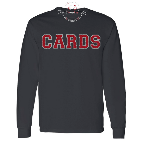 Cards Faux Chenille Long Sleeve Tee (Youth & Adult)-  Black