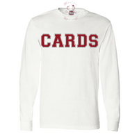 Cards Faux Chenille Long Sleeve Tee (Youth & Adult)-  White