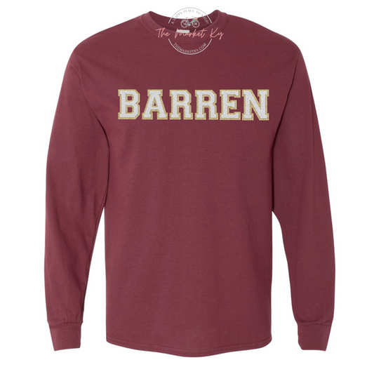 Barren Faux Chenille Long Sleeve Tee (Youth & Adult)-  Burgundy