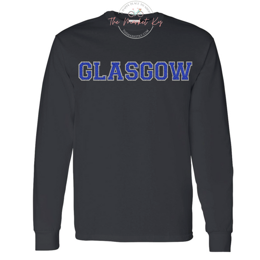 Glasgow Faux Chenille Long Sleeve Tee (Youth & Adult)-  Black