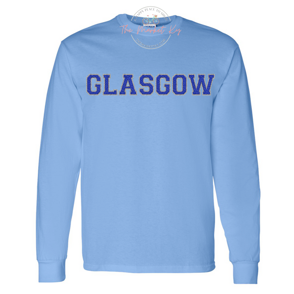 Glasgow Faux Chenille Long Sleeve Tee (Youth & Adult)-  Baby Blue