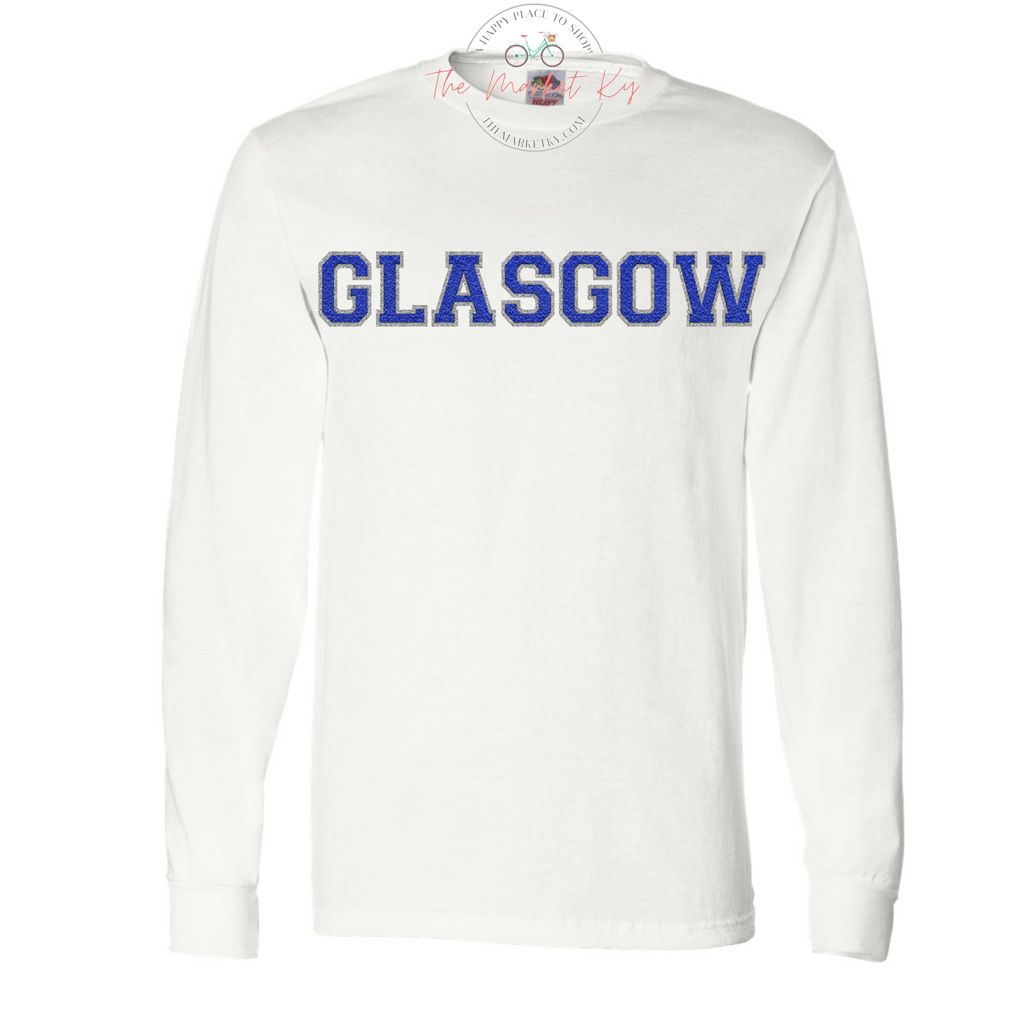 Glasgow Faux Chenille Long Sleeve Tee (Youth & Adult)-  White