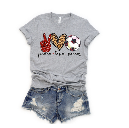 Peace Love Soccer Tee- Grey